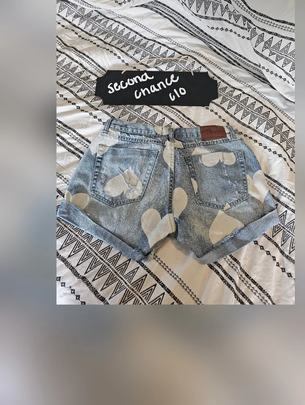 One Teaspooon Light Blue Blue Print Hearts Distressed Denim Shorts Size 28